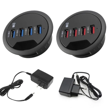 

EU US Power Adapter Mounting In-Desk 4 Ports USB 3.0 Hub Multi Splitter for PC Desktop Computer Laptop Mouse Keyboard