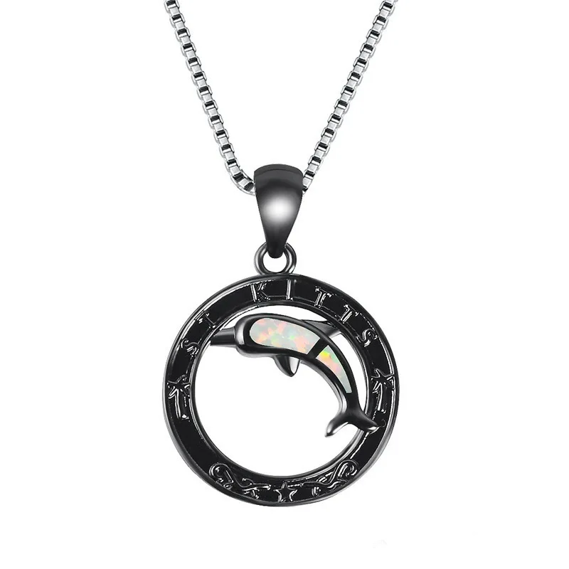 

Naughty Cute Dolphin Circle Pendant Blue Jewelry Fashion Charm Female Animal Fashion Jewelry Necklace Gifts