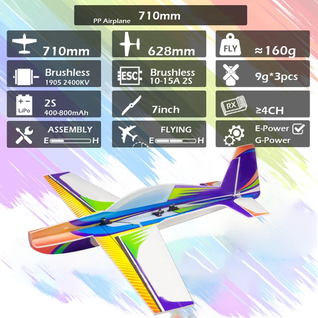 710mm Wingspan RC Airplane PP Aircraft Outdoor Flight Toys DIY Assembly Model BNF Version with Receiver S-FHSS/DSMX/2 for Kids 6