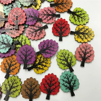 

300PCS Colorful Tree Leaf Wooden Buttons Scrapbooking Random Color Two Holes Buttons for DIY Child Clothes Accessories