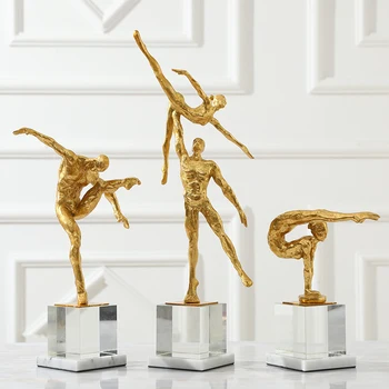 

Modern Abstract Art Yoga Hold Gold Characters Statue Home Hotel Gymnastics Craft Room Decor Objects Offic Crystal Sculpture Gift