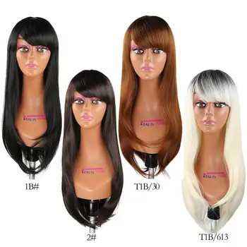 

Beauty On Line Long Straight Wig With Bangs Synthetic Hair Wigs Bang With Wig For Woman Black Brown Heat Resistant Wigs