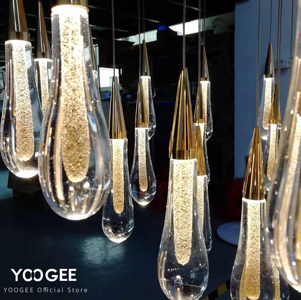 YOOGEE Gold Chandeleir современный светодиодный светильник люстры для помещений гостиной лофт Хрустальная лестница