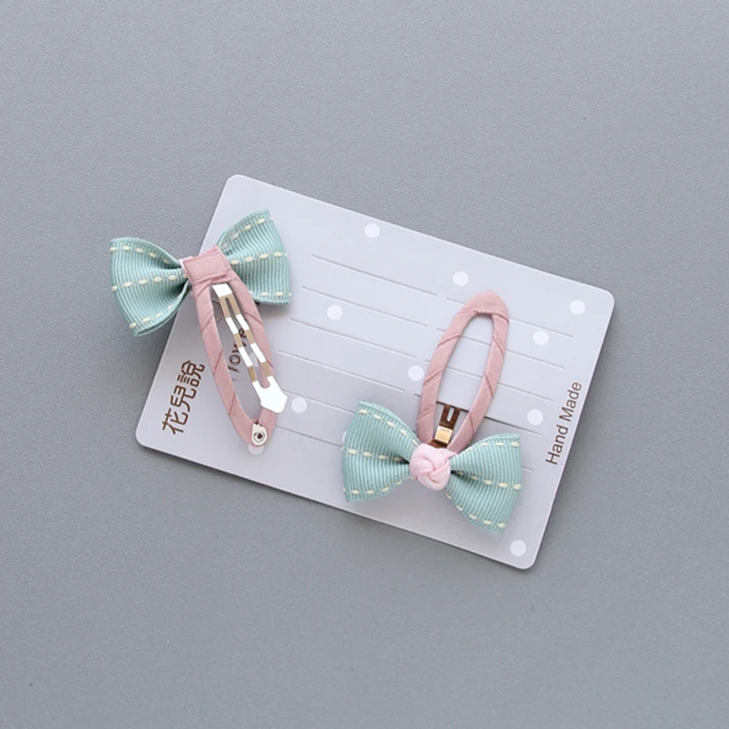 Chiffon Bowknot Unique BB Clip Grid 2PCS/Set Handmade For Girls Kids Hair Accessories With Ribbon Covered Satin Stripe