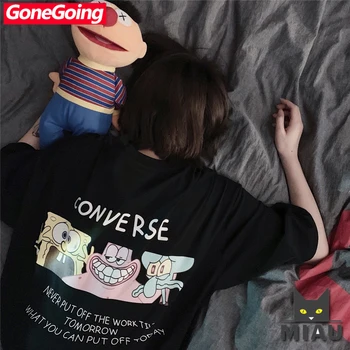 

GoneGoing 2020 Summer Women Cartoon Print Ins Loose Short Sleeve T shirts O Neck Cotton Street Style Comfortable Tshirt 031409