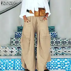 2019 осенние однотонные широкие светодиодные штаны ZANZEA Женские повседневные шаровары с эластичной резинкой на талии модные вечерние