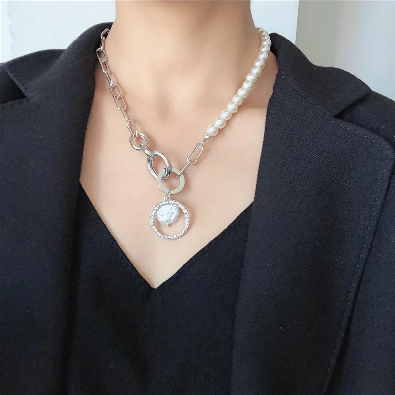 DIEZI New Fashion Imitation Pearls Choker Necklace Female Necklaces for Women Gold Color Coin Pendant Sweater chain Jewelry