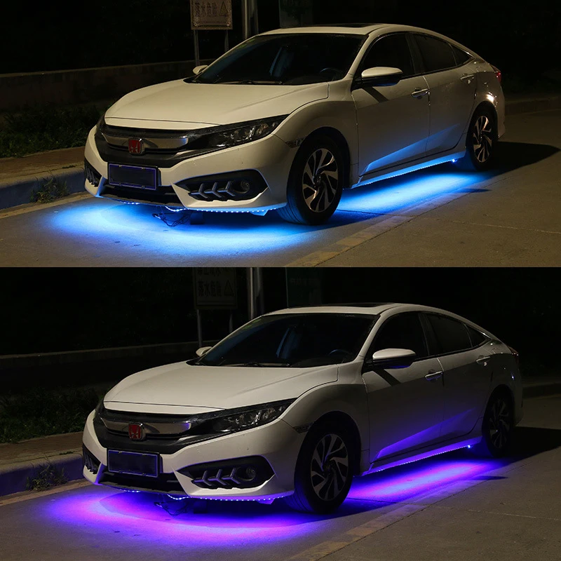 RGB Автомобильная подсвечивающая Гибкая полоска, автоматическая система днища, неоновый светильник, управление с помощью приложения, красочная декоративная атмосферная лампа