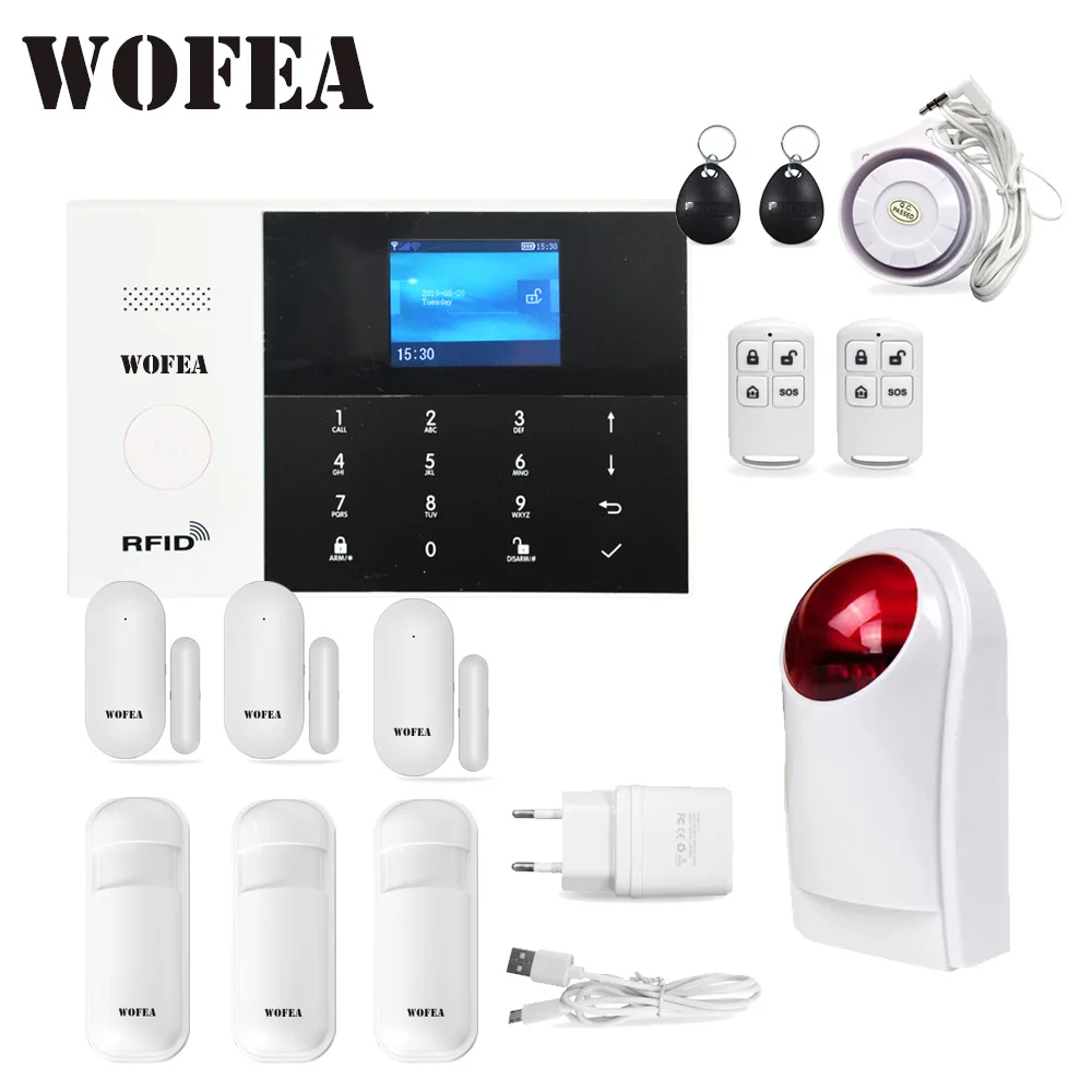 Wofea wifi gprs sim-карта SMS RFID карта приложение дистанционное управление Беспроводной топ домашней безопасности пожарный дом сигнализация система с голосовой сигнализацией - Цвет: Bundle G