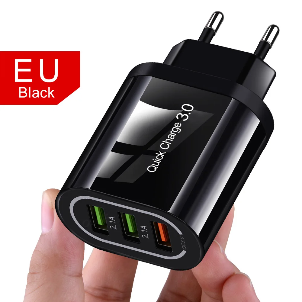 18 Вт 3 отверстия USB зарядное устройство адаптер Быстрая зарядка 3,0 QC 2,0 быстрое зарядное устройство для мобильного телефона QC3.0 ЕС Разъем для iPhone samsung Xiaomi huawei - Тип штекера: EU Black