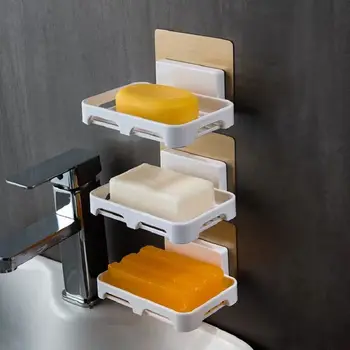 

Soap-Box Drain Bathroom Plastic Wall-Mounted Organizer Container Tray-Holder Dish Sucker Bathroom Box Self-Adhesive No-Drilling