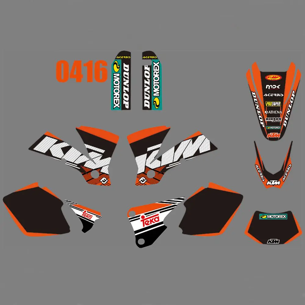 

Full Graphics Decals Stickers Kit Custom Number Name Glossy Stickers Waterproof FOR KTM EXC 125 200 250 300 400 450 525 2003
