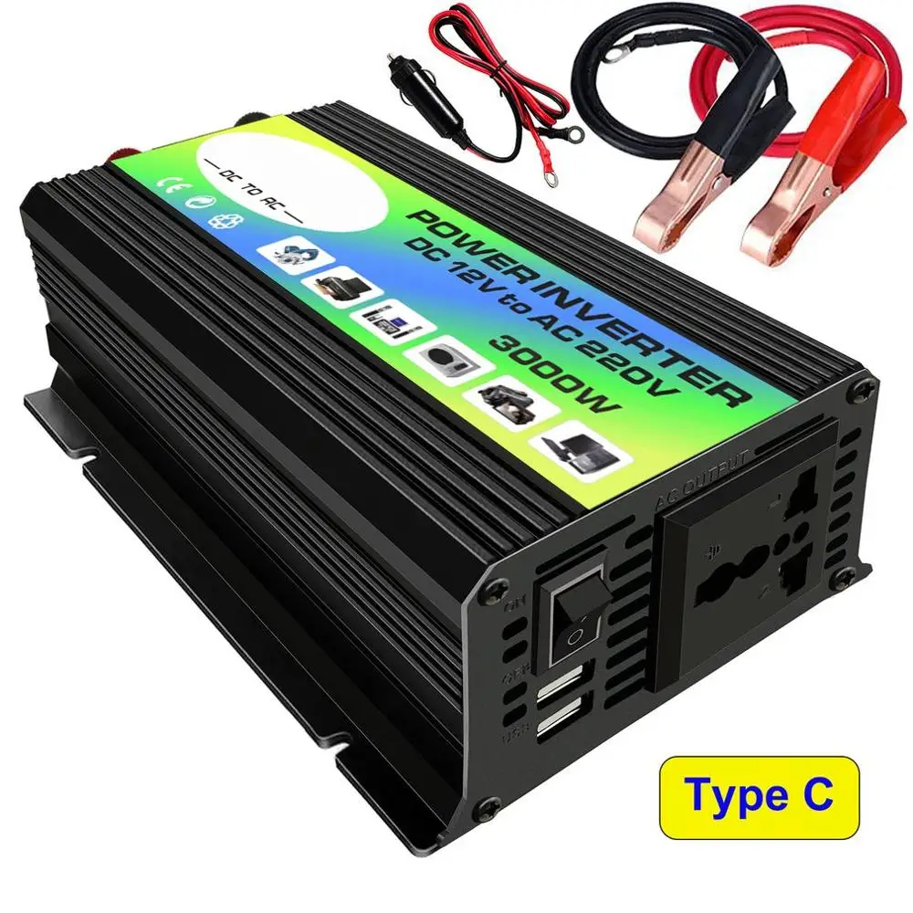 3000W 12V do 220 V/110 V adapter zasilania samochodowego przejściówka do ładowarki podwójny transformator napięcia USB zmodyfikowana fala sinusoidalna 3000W 12V do 220 V/110 V adapter zasilania samochodowego przejściówka do ładowarki podwójny transformator napięcia USB zmodyfikowana fala sinusoidalna