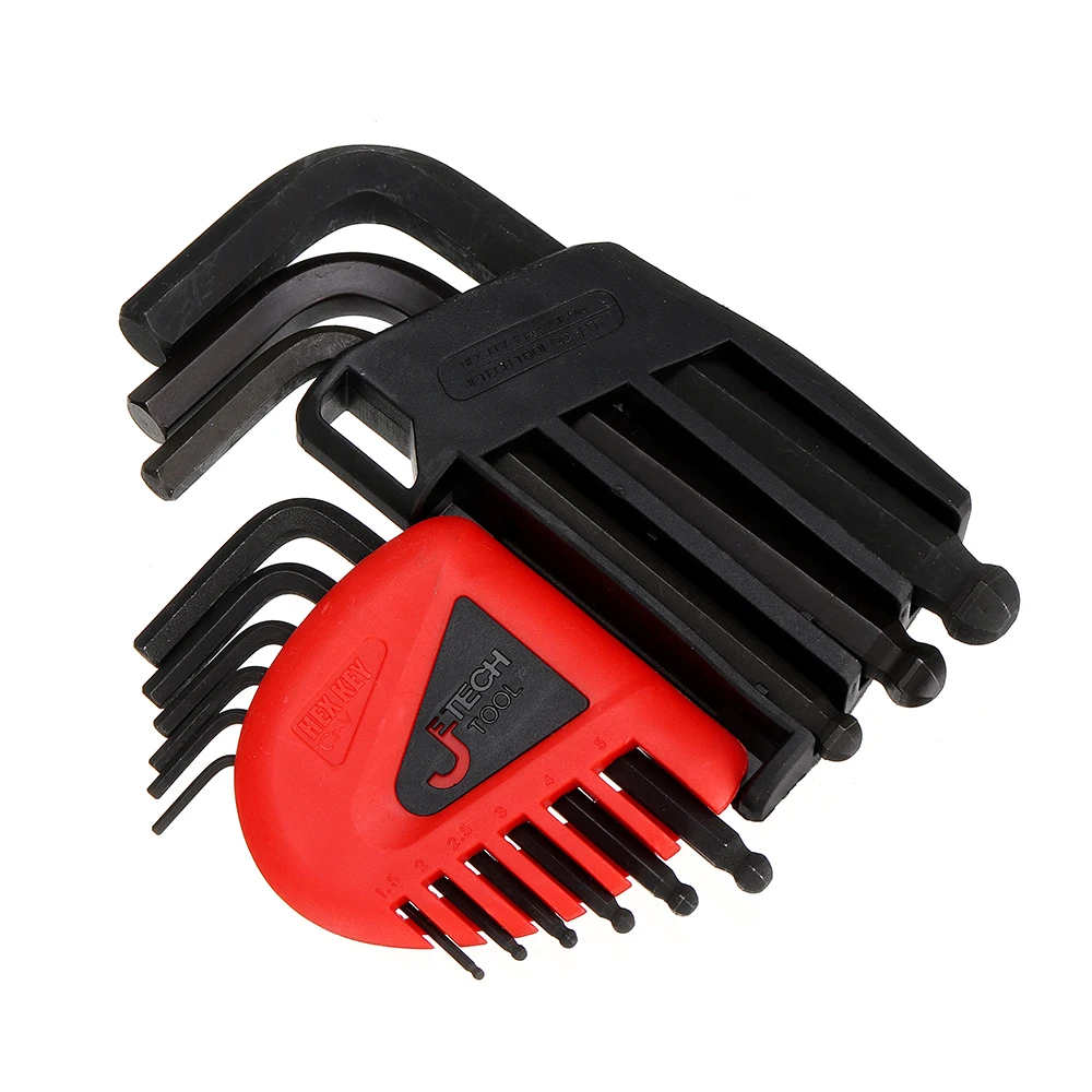 FINDAMAZE BS-B9 9Pcs L Shape Hex Key Set Allen Wrench Chrome Ball End