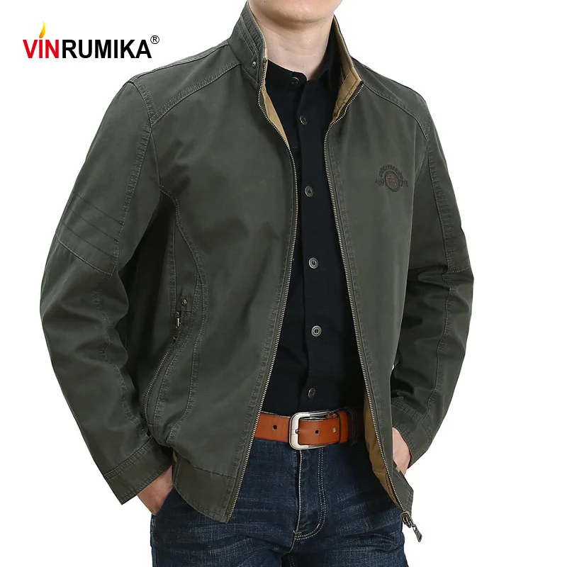 Khaki Jacket Coat Spring Army Mens Double-Sided Casual-Style Autumn Cotton Middle-Aged