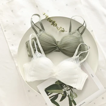 

High Quality Women Seamless Advanced Solid Chiffon Underwear Sexy Push Up Bra Set Lace Mesh Breathable Lingerie Panties Set