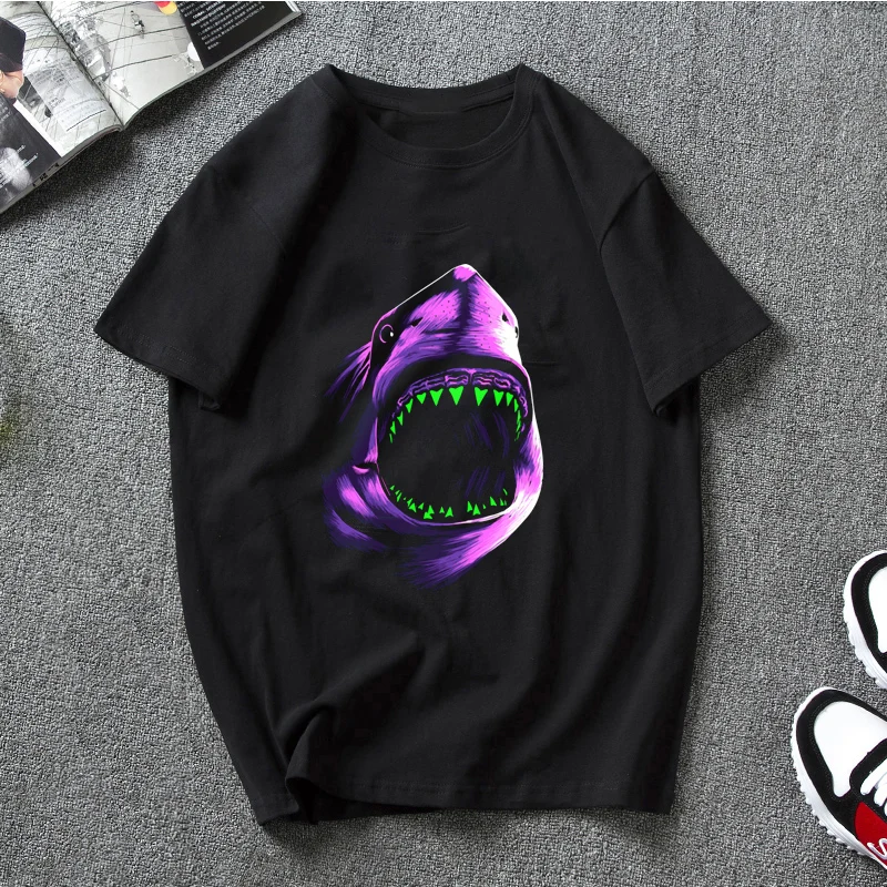 Розовая Акула летняя футболка индивидуальный Модный Новый Harajuku повседневный
