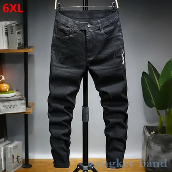 

Spring black jeans men's harem pants loose casual black large size plus size elastic high waist youth pants 6XL 5XL