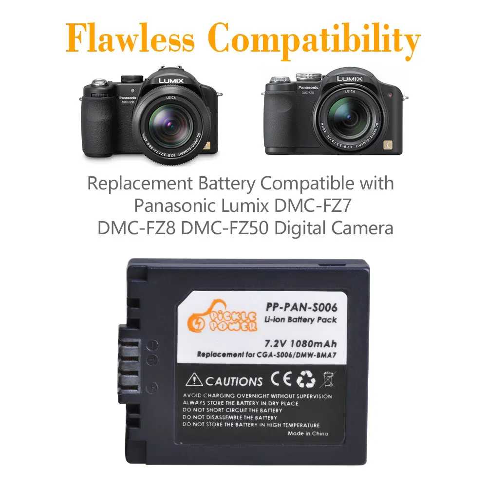 thumbnail image 2 of Panasonic Battery Pack Of 2 CGA-S006 Batteries For Panasonic Lumix DMC-FZ7 DMC-FZ8 DMC-FZ18 DMC-FZ28 DMC-FZ30 DMC-FZ35 DMC-FZ50 Digital Camera More Panasonic Dmc-fz7 Battery Charger 2 of 10