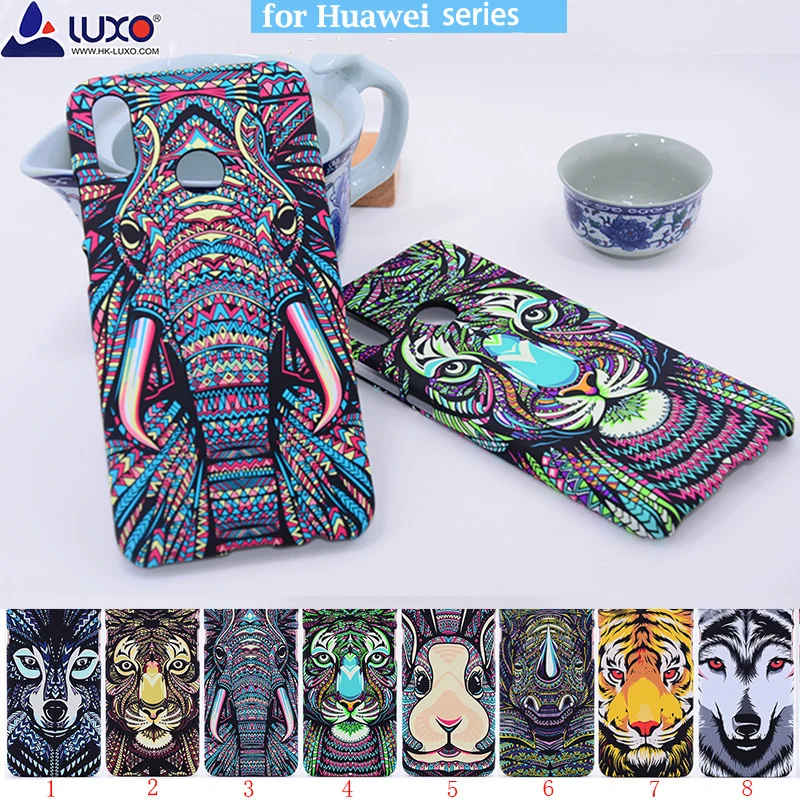 Forest King Aztec Animals Faces Lion Wolf Owl Pattern Hard Cover Phone Case for Huawei P10 Plus P20 P30 mate 10 20 pro Lite | Мобильные