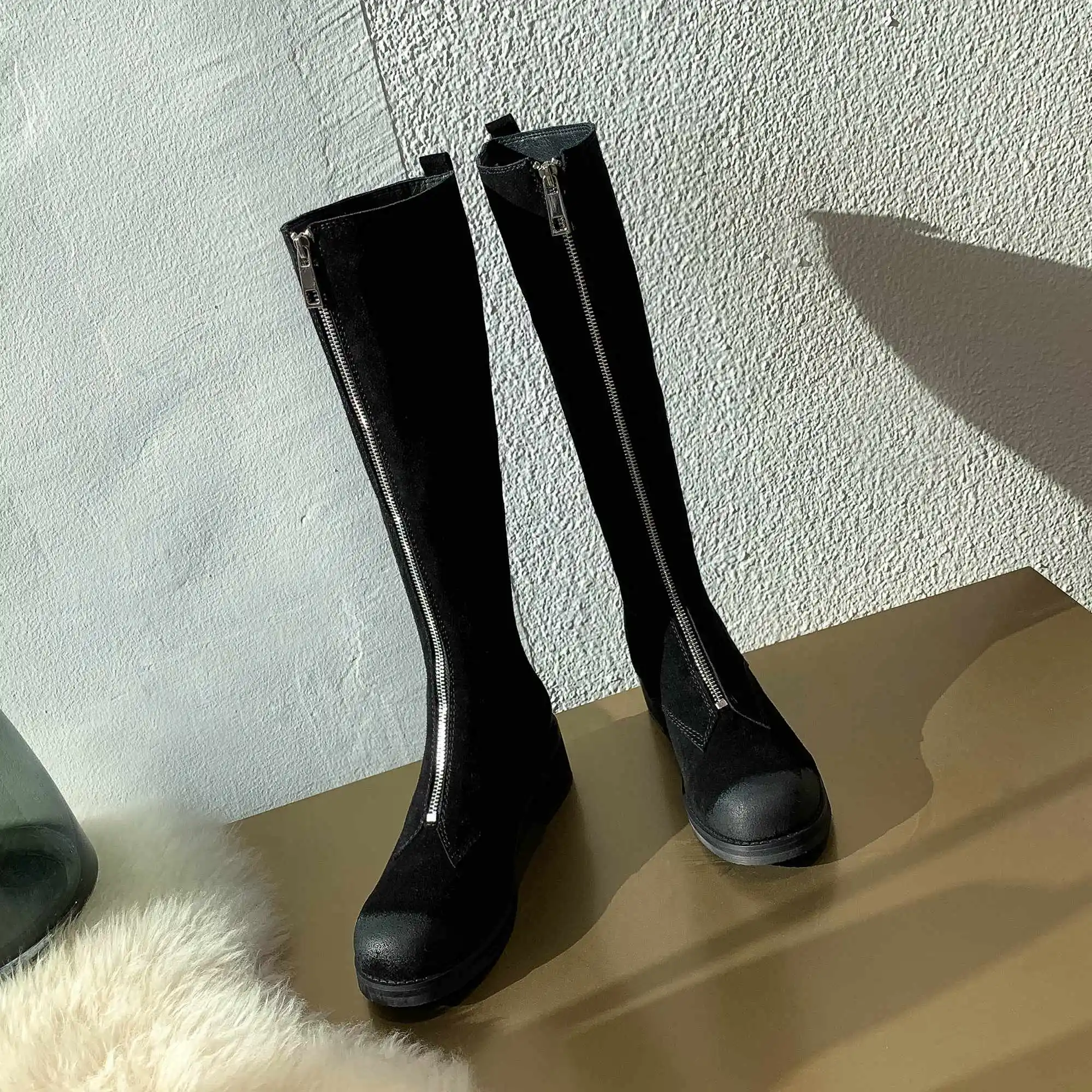 Zapatos de mujer; сапоги до колена; Новая женская зимняя обувь; замшевые мотоботы из коровьей кожи; женская обувь; bottes femme
