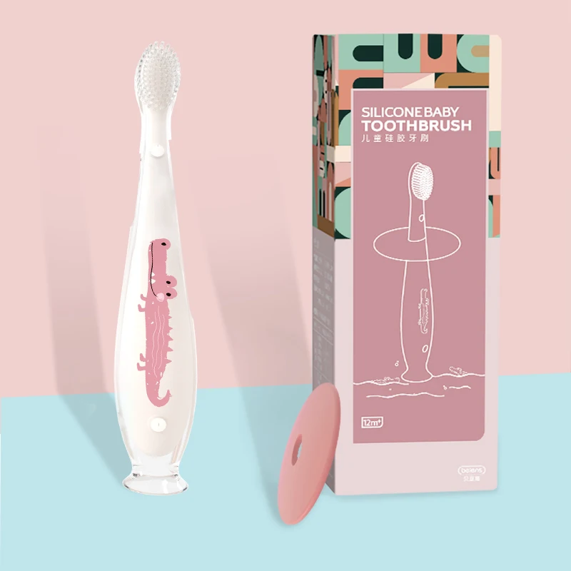Pink Beiens детская зубная щетка Infantil Стоматологическая Уход за полостью рта детские товары детская мягкая силиконовая учебная щетка с присоской база подарок для новорожденного - Цвет: Pink