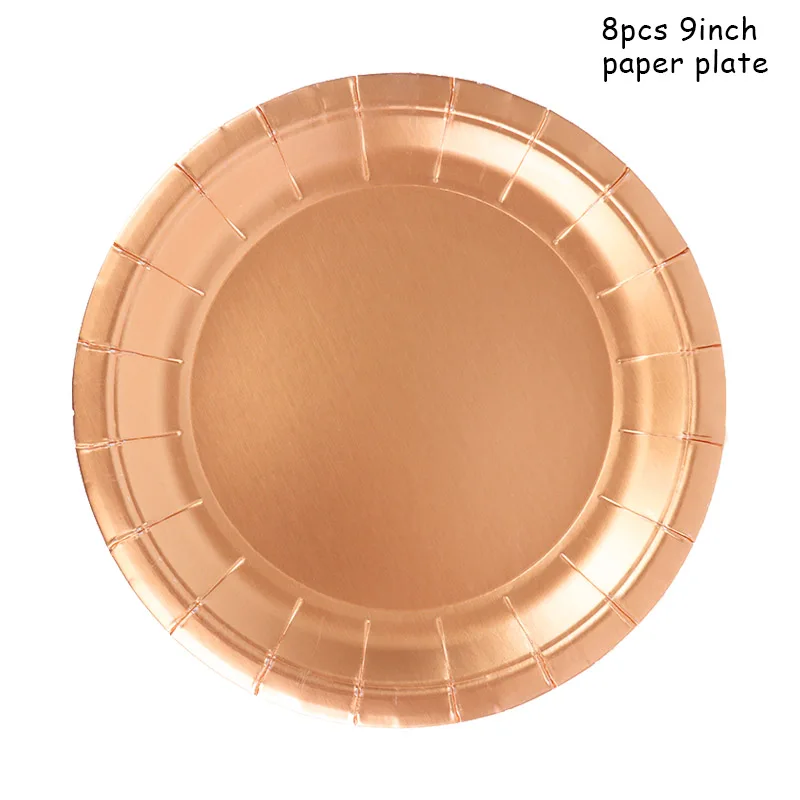 8pcs 9inch plates MEIDDING вечерние принадлежности, розовое золото, одноразовая посуда, чашки, тарелки и соломки, на день рождения, свадьбу, украшение стола, для детского душа - Цвет: 8pcs 9inch plates