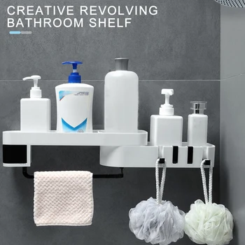 

Bathroom Corner Shower Shelf Shampoo Rotatable Adhesive Shower Shelf Holder Kitchen Storage Rack Organizer Wall Mounted Type 1Pc