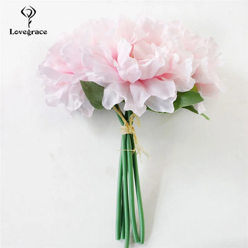 Lovegrace Bridesmaid Bouquet Artificial Silk Flower 5 Heads Peony Blue Bouquet Office Home Wedding Decor DIY Flower Arrangement