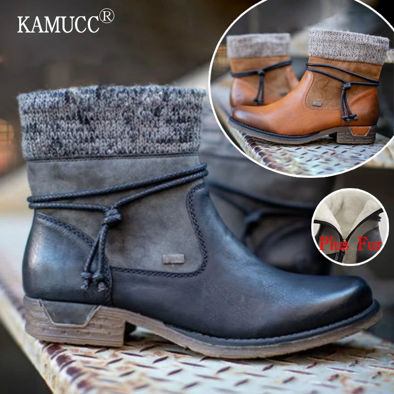 Женские ботинки 2020 Зимние Теплые ботильоны винтажные женские зимние на шнуровке