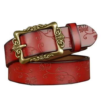 

Western Flower Print Leather Retro Buckle Women Belt Fashion Jeans Causal Pants Women Belt