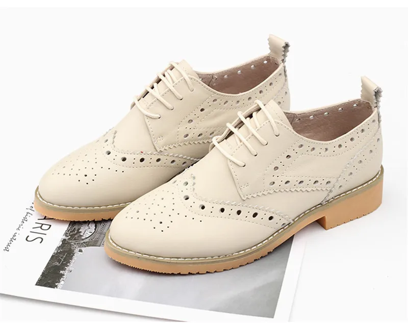 Spring 2020 New Genuine Leather Lace-Up College Women's Brogues Shoes Vintage Carved Single Oxford Shoes For Woman Plus Size 43 (26)