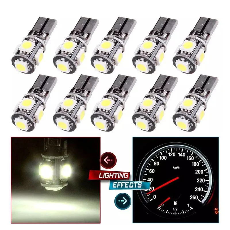 

10PCs W5W LED Canbus 194 168 5050 5SMD Error Free Car Indicator Lamp Door Light Auto Parking Clearance Bulbs DC 12V