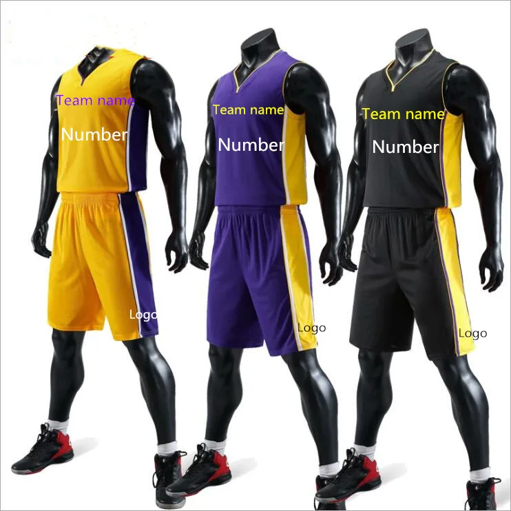 

New season new basketball uniform adult and child size single back pocket custom name and number training game jersey laker