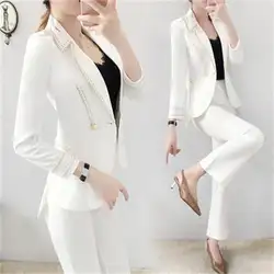 Модный костюм со штанами женский весенне-осенний Новый высококачественный белый двубортный Профессиональный маленький костюм + костюм из