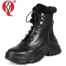 ZVQ/Новые Зимние Повседневные теплые зимние сапоги женская обувь из натуральной кожи с перекрестной шнуровкой на платформе и высоком каблуке Прямая