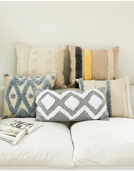 

45x45/50x30cm Nordic thicken cushion cover geometric tufted pillowcase decorative lumbar pillow cover backrest