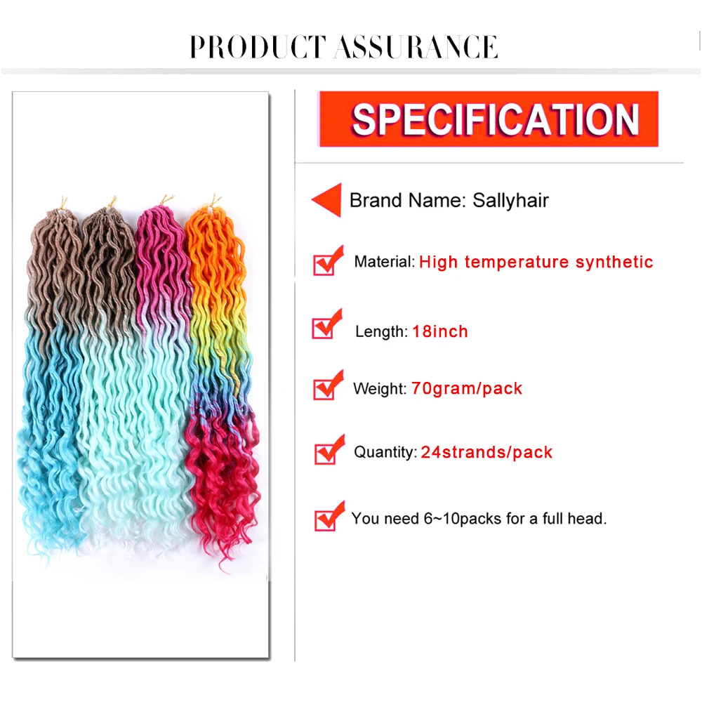 Sallyhair 24 Strands/Pack Faux Locs Curly Crochet Braids Hair Extension Synthetic Soft Ombre Braiding Hair Blue Pink Loose End