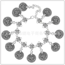 Европейский и американский стиль, Ретро Национальный Ветер, старое серебро, цепочка с кисточками, металлическая монета, ножной браслет, браслеты, аксессуары для женщин