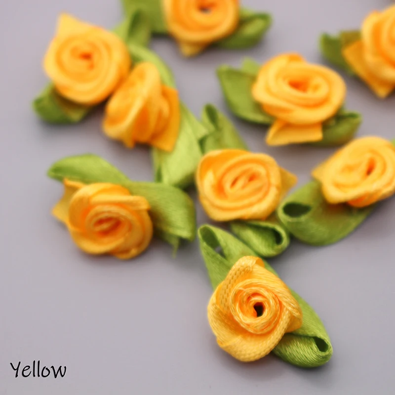 Yellow2 100 шт 2,5 см атласные ленты с розами, цветочные головки ручной работы, тканевые цветы для скрапбукинга, свадебные украшения - Цвет: Yellow2