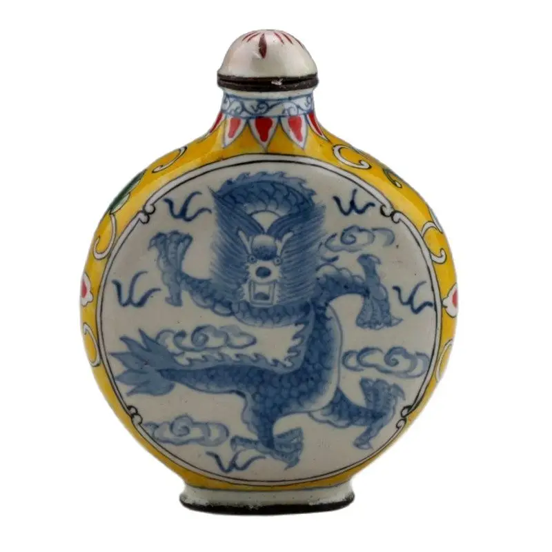 

China Cloisonne Hand-Painted Dragon Snuff Bottles W Qianlong Mark