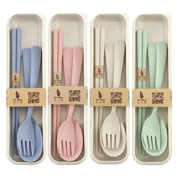 

Environmentally Friendly Safe Small Straw Tableware Set Travel Portable Tableware Students Fork Spoon Chopsticks Three-piece Set
