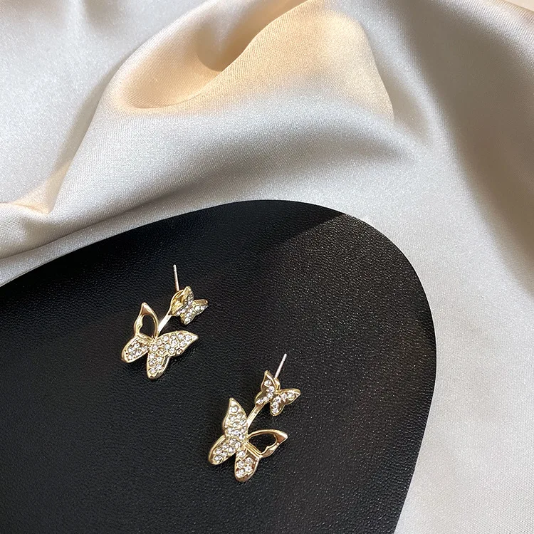 Женские съемные серьги подвески с бабочками Подарочные золотистые из