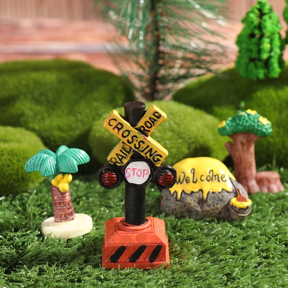 1 Pc Mini Road Sign Simulation Stone Signpost Micro Landscape Doll House Desktop Ornament Resin Craft Gift Fashion Home Decor-1