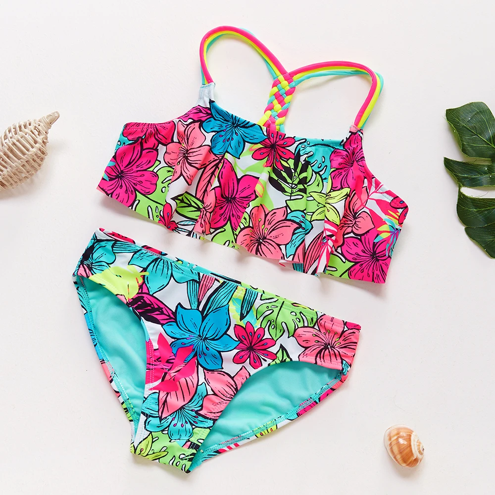4-18Y Girls Swimwear Teenager Kids Bikini set Tropical floral Children Swimwear Girls Swimming outfits High quality Beachwear