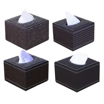 

Faux Leather Small Square Paper Holder Tissue Dispenser Storage Box Car Home Hotel Table Decor