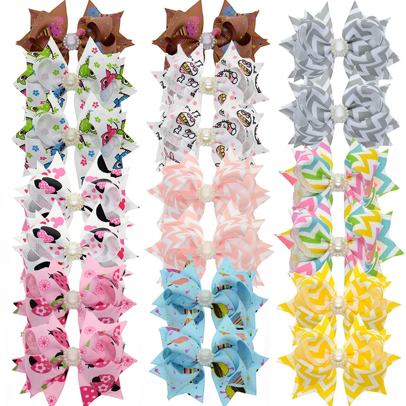 

10 Pairs 3" Cute Hair Bows Small Printed Grosgrain Ribbon Hairbows Clip for Kids Toddler Girls Hair Clips Baby Hair Accessories