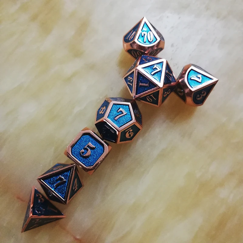 Металлические игральные кости dnd rpg набор многогранных кубиков d20 10 6 8 12 синие