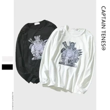Captain TeNes New Men's Autumn Collar Printed Sports Top Long Sleeve T-shirt Cartoon Casual TEE for Male Printing Loose Long Sle