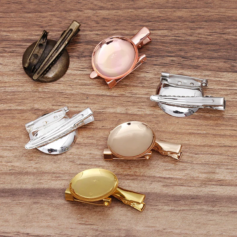 

20 PCS Fit 25mm Cabochon Cameo Blanks Hair Clips Settings Metal Duckbill Clip Brooch Base DIY Jewelry Findings